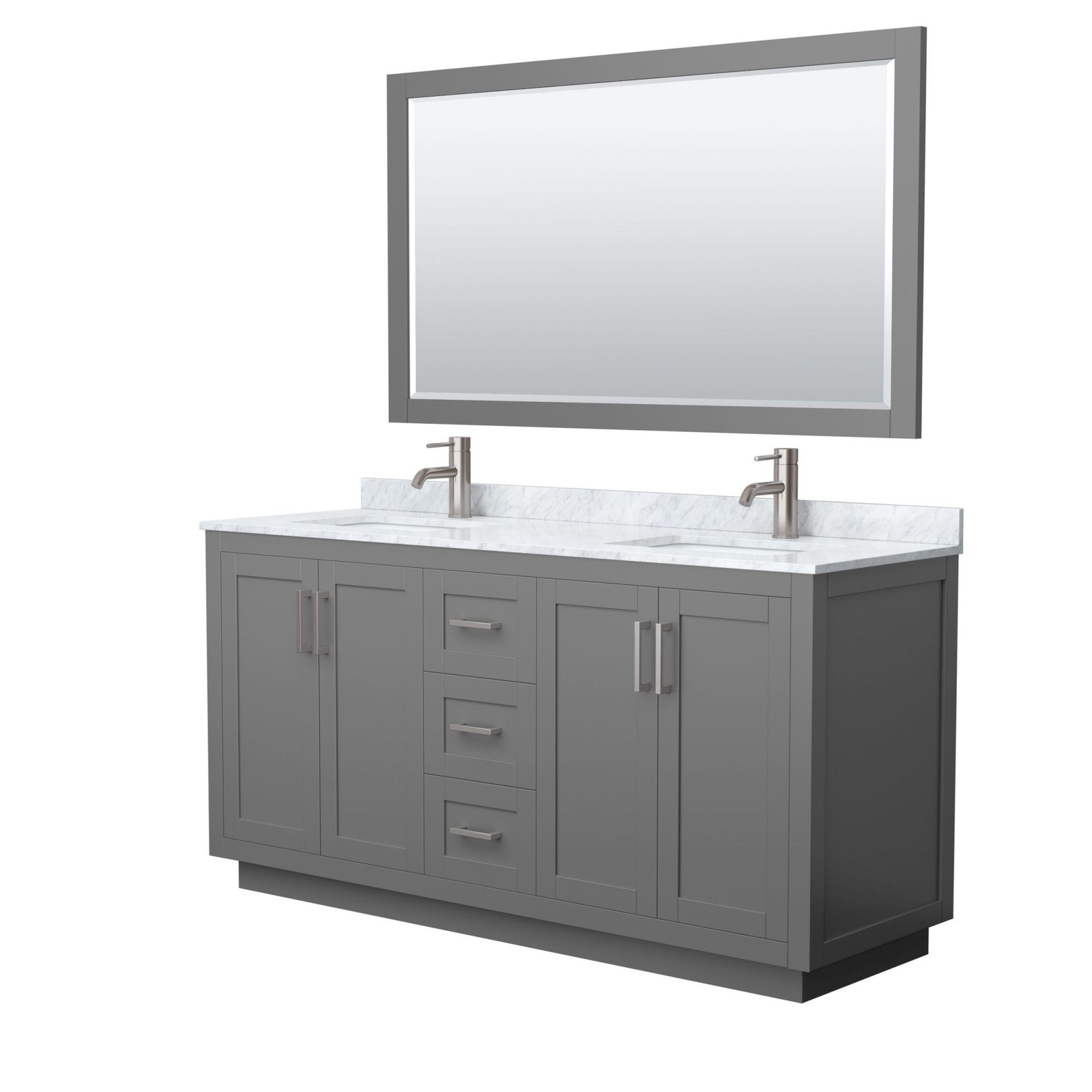 Wyndham Collection Miranda 66 Inch Dark Gray White Carrara Bathroom Vanity WCF2929-66D-NAT-M58