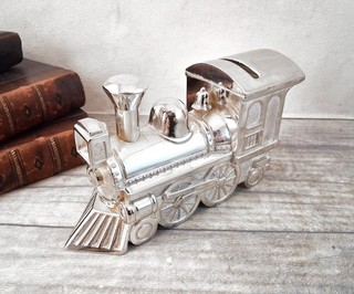 Silver Plated Train Money Box Tank Engine Piggy Bank Christening Gift