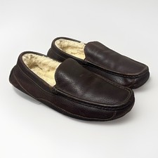 UGG Ascot Men's Slippers Size 8 Brown Leather Sheepskin Slip On Loafers