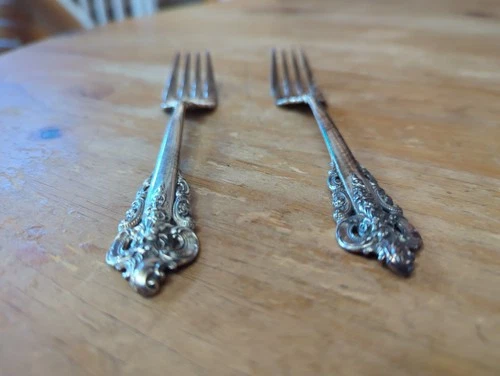 2 GRAND BAROQUE by Wallace Sterling Silver European Salad Forks 86g