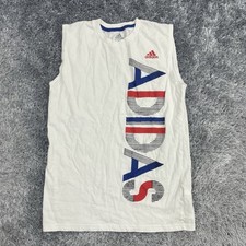 Adidas Shirt Youth Large White Red Blue Athletic School Running Gym Training Kid