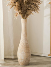 Hanobe Wood Tall Floor Vase: 22 Inch Slender Beige Boho Vase for Pampas Grass -
