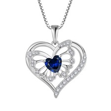 Butterfly Necklace for Women 925 Sterling Silver Love Heart Necklace Sapphire...