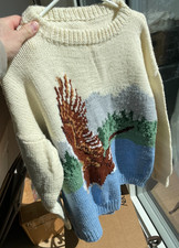 Vintage Hand Knitted Eagle Sweater made in the 80s 66" X 28"