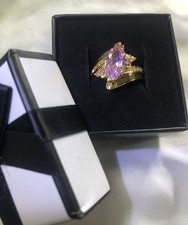 Gold Filled Lab Pink Tourmaline  Ring. Size N 1/2 AAA Quality. Stamped 10k. NEW