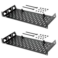 2 PCS 1U 19 Inch Rack Shelf 8 Inch Depth Vented Mount 55lbs Capacity No Lip