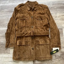 NWT Ralph Lauren Belted Suede Leather Safari Jacket Dark Brown MEDIUM