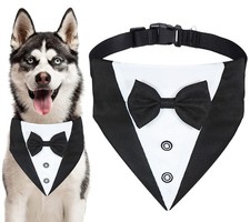 L Dog Tuxedo Collar Bow Tie Bandana, Neck 15-25, Adjustable Formal Wedding Suit