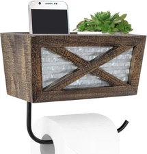 Autumn Alley Farmhouse Toilet Paper Holder with Basket for Cell Phone - Brown 