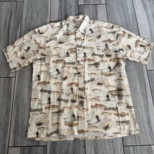 Men s Pierre Cardin Fish Fishing Button Down Short Sleeve Shirt Size Large