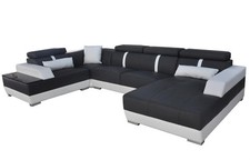 Designer Wohnlandschaft Eckcouch +USB Sofa Polster Sofas Neu Schwarz Ledersofa