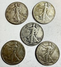  Lot of 5 Walking Liberty Half Dollar - 90 Silver - W109 