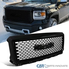 Glossy Black Mesh Grille For 14-15 GMC Sierra 1500 Upper Front Bumper Hood Grill