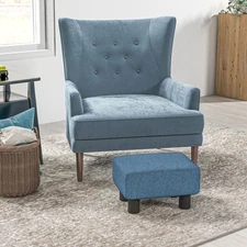 16” Cubed Modern Linen Fabric Pouf Footrest Ottoman Furniture Blue