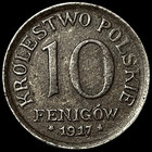 1917 Poland 10 Fenigow Iron Coin GERMAN PUPPET STATE OCCUPATION Stuttgart Mint — photo 3