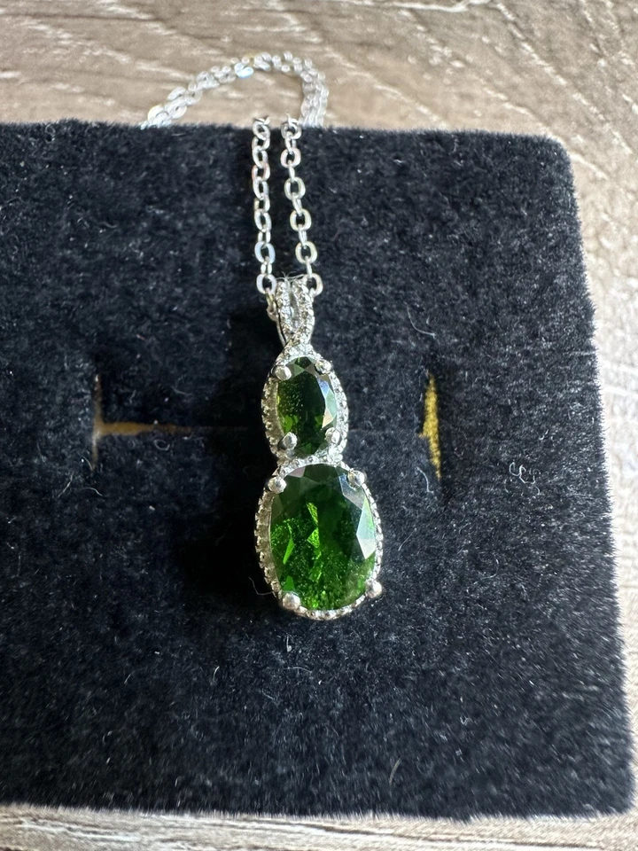 Elegante Collar Colgante Esterlina 925 Doble Ovalado Verde Esmeralda Italia Crisos Foto 3 de 4