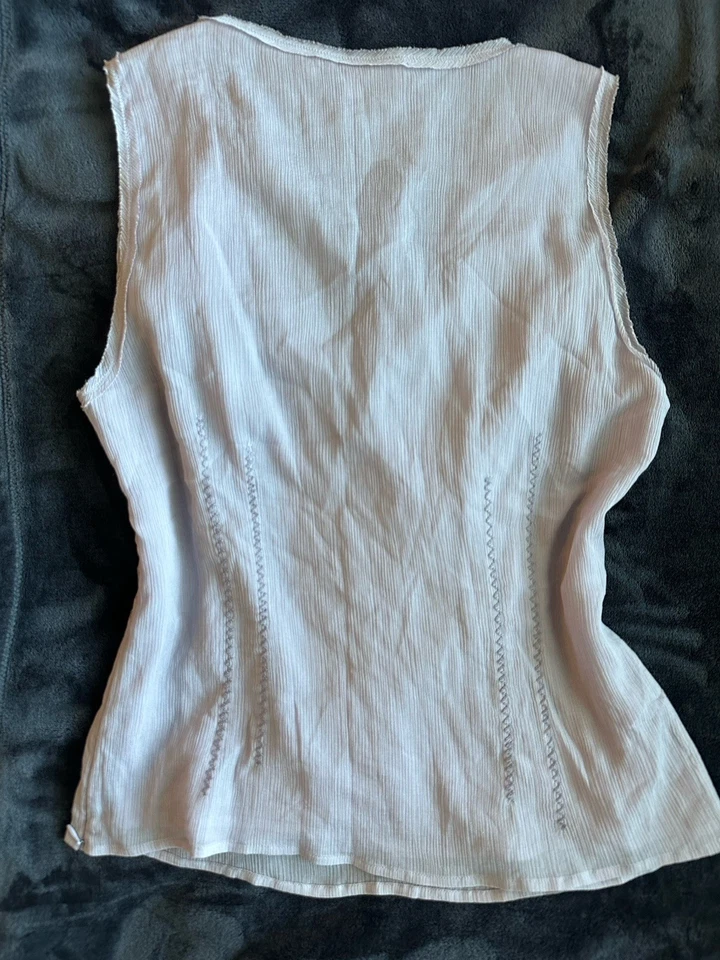 Camiseta sin mangas vintage Emanuel Ungaro lavanda seda cuentas bordado lentejuelas talla 10 Foto 4 de 4