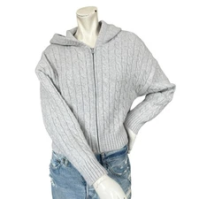 Aritzia Sunday Best Gray Octavia Wool Blend Cable Knit Zip Up Sweater Medium