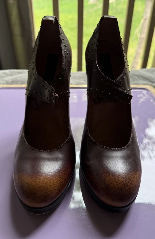 Derek Lam Tachonado Cuero Marrón Tostado Tacones Altos Punta Cerrada 38 EE. UU. 7,5 Boho 4 Pulgadas Foto 2 de 4