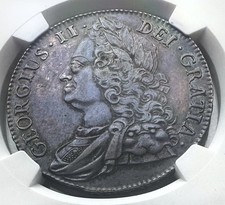 1743 Crown Rose NGC AU55, George II British Silver Coin Scarce*336