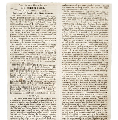 1854 US Mail Robbery Federal Court Sentence Article Clipping Connecticut Courant