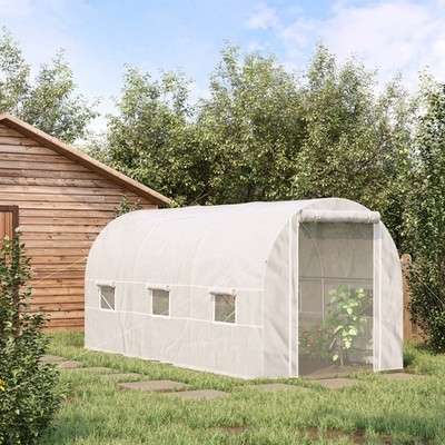 Walk-in Tunnel-Style Green House w/ Roll-Up Front Entrance & Six Side Windows