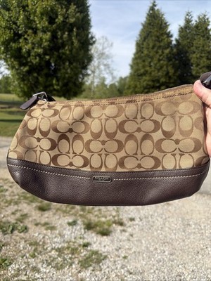 Y2K Vtg COACH Signature C Khaki Canvas F24028 Brown Leather 2WAY