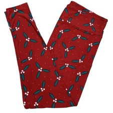 LuLaRoe Womens Leggings Size TC Dream Holiday Red Mistletoe Holly Christmas NWT