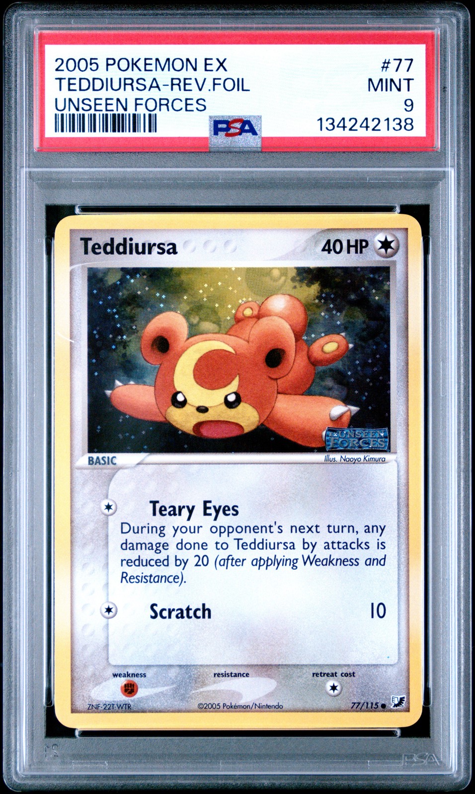 2005 POKEMON EX UNSEEN FORCES #77 TEDDIURSA-REVERSE FOIL PSA 9