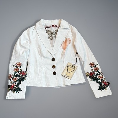 NEW Love Stitch Blazer Size Small Cropped Embroiderd Y2K Boho Art to Wear Retro