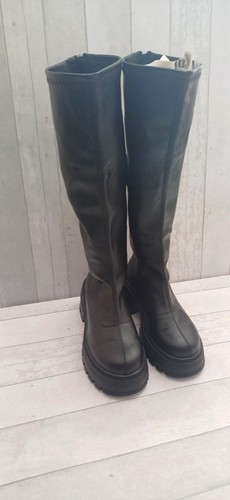 LADIES WOMENS CHUNKY BLOCK HEEL PLATFORM KNEE HIGH ZIP UP BOOTS SIZE 6 - Picture 10 of 16