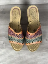 L'Artiste 7.5 Sandals Spring Step Heels 38 Leather multi Color cork