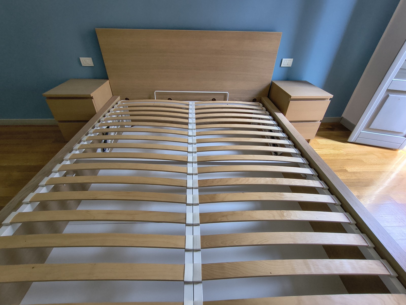 IKEA MALM struttura letto con contenitore doghe testiera 160x200 rovere comodini