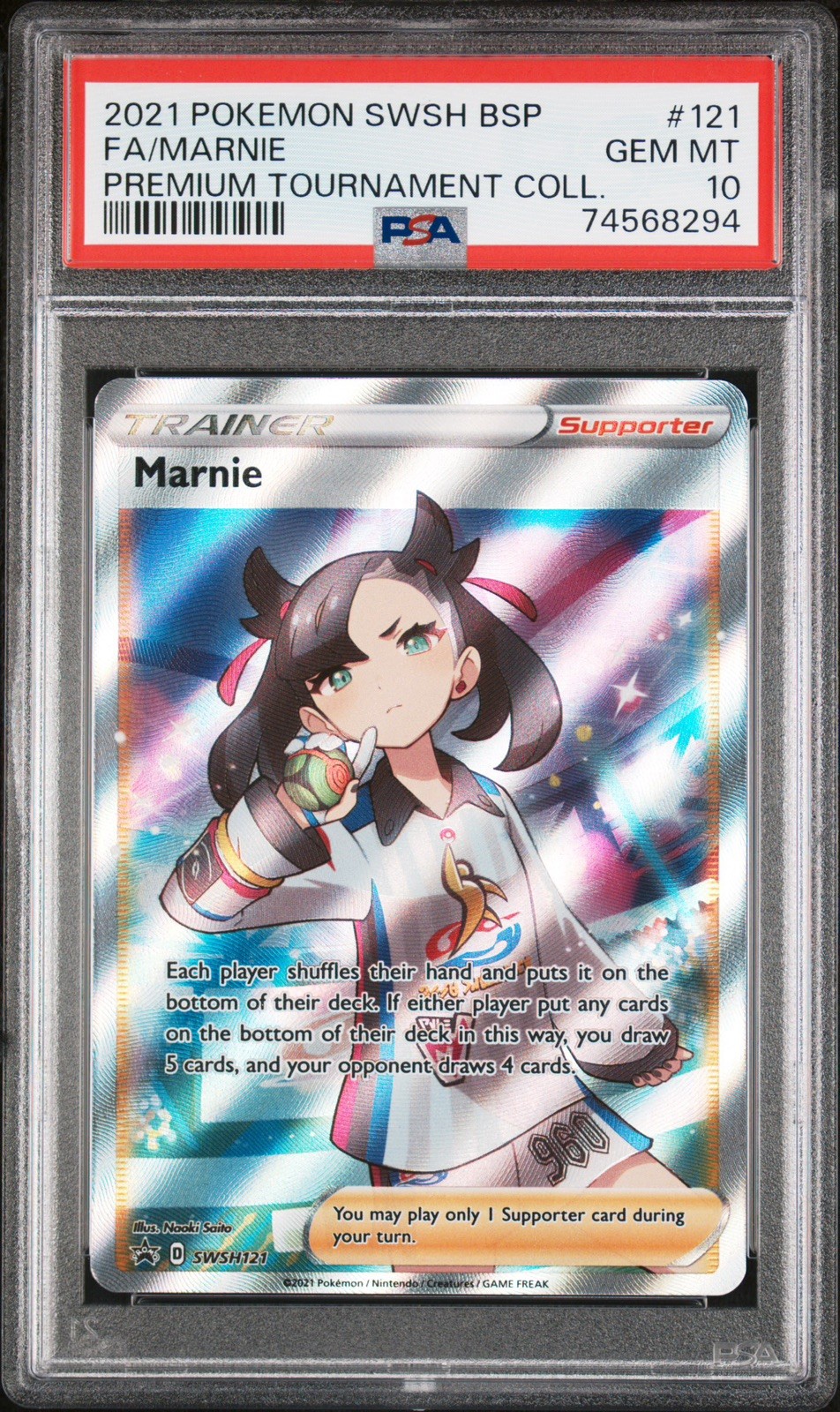 PSA 10 - Marnie Full Art SWSH121 Premium Tournament Collection - Pokémon TCG 