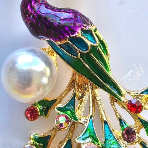 Betsey Johnson Pfau Perle Strass verziert Statement Brosche Anstecknadel - Bild 3 von 9