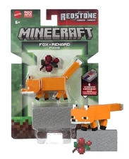 Minecraft Redstone Charged Fox 3.25" Figures with Building Piece Mint on Card