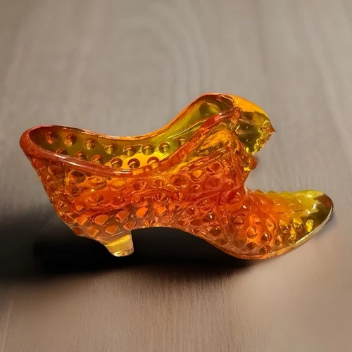 Vintage Fenton Art Glass Amberina  Hobnail Cat Head Slipper/ Shoe  #3995