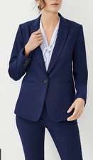 Ann Taylor The single button Blazer in bi-stretch Lined Sapphire sz 12 PETITE