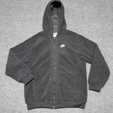 Nike Hoodie Boys XL Black Sportswear Club Fleece Teddy Full Zip Logo Hooded