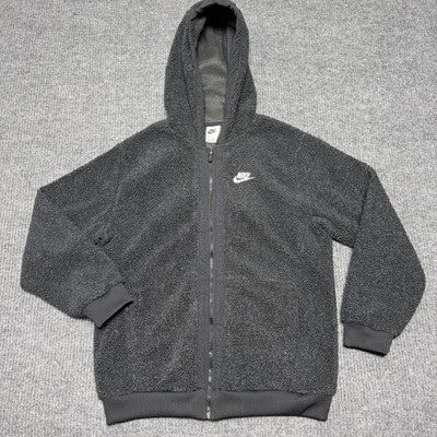 Nike Hoodie Boys XL Black Sportswear Club Fleece Teddy Full Zip Logo Hooded