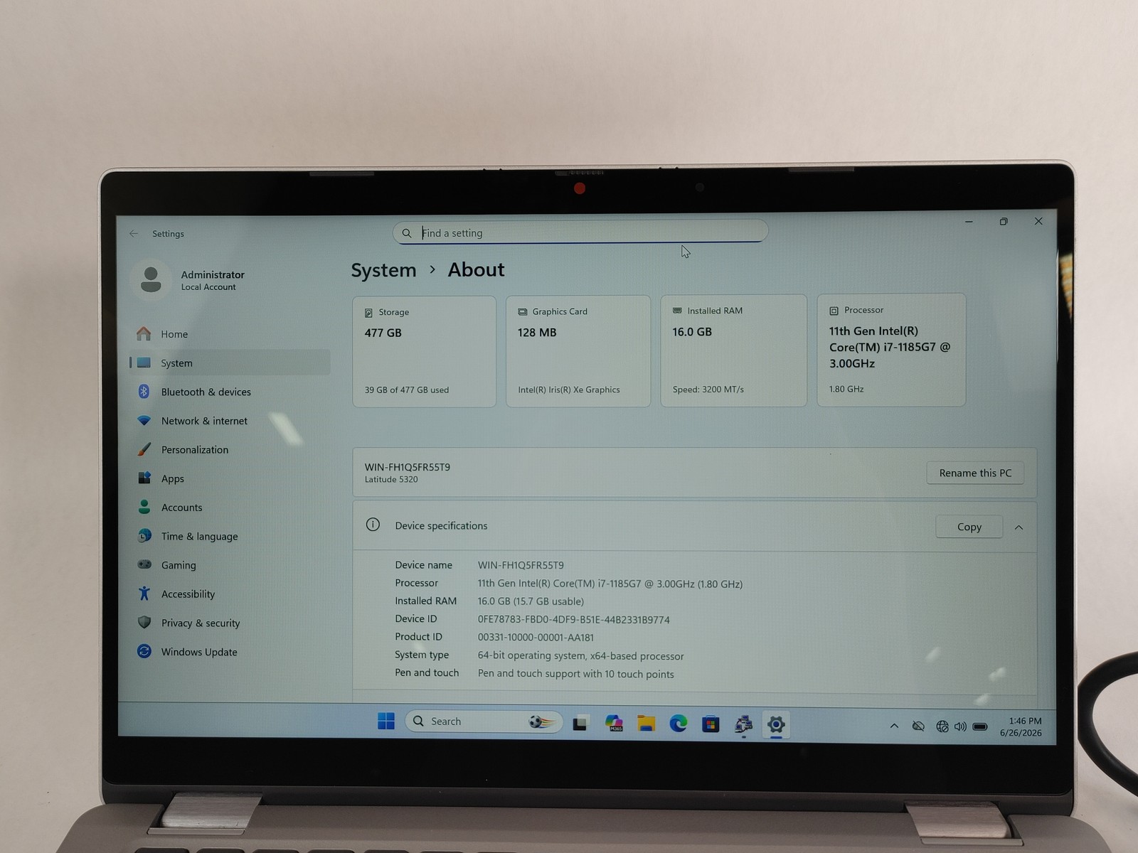 Dell Latitude 5320, 13.3-Inch Laptop, with Core i7 11th Gen., Windows 11 Pro