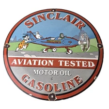 Vintage Sinclair Gasoline Sign - Flintstones Aviation Gas Porcelain Sign