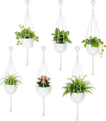 6 Macrame Plant Hangers 3 Sizes 60 80 100cm Cotton Rope Wall Holder
