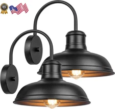 11 Outdoor Wall Lights 2 Pack Black Wall Sconces Farmhouse Gooseneck Barn NEW