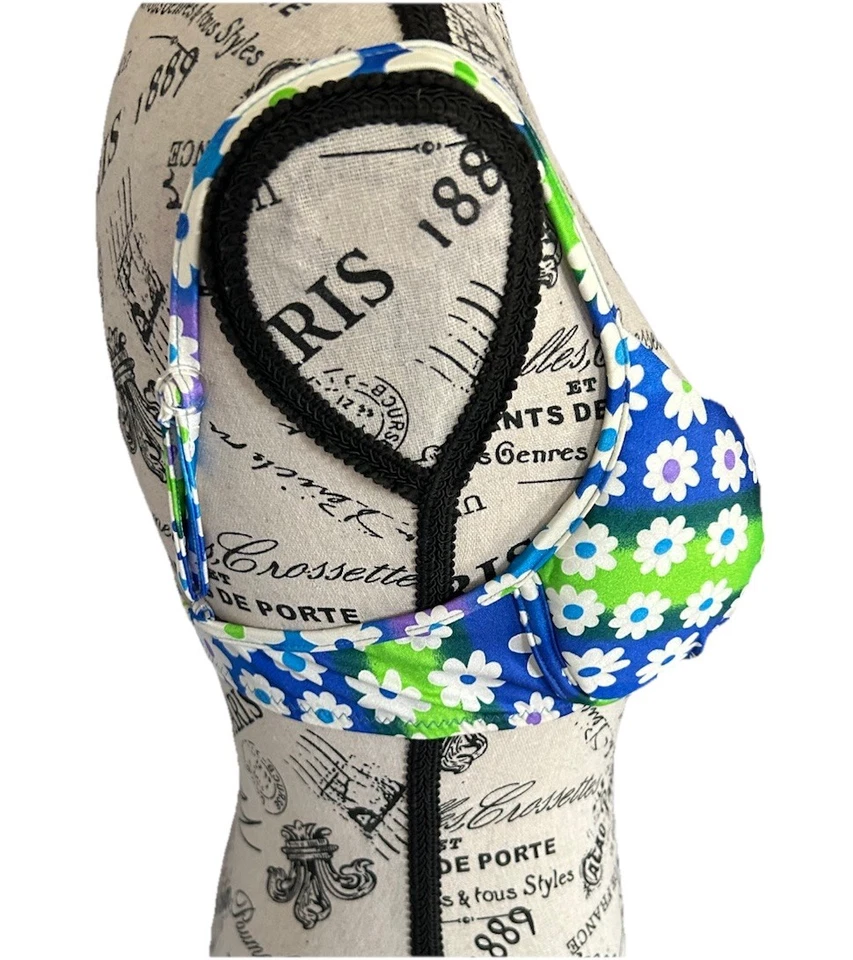 Vintage California Waves Neon Floral Bikini Push Up Top Size M 90s Made In USA - Image 3 of 4