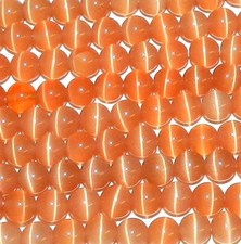 G2731 Light Orange 8mm Round Cat's Eye Fiber Optic Glass Bead 14"
