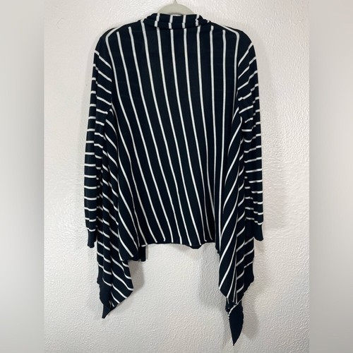Lafayette 148 New York Cotton Black White Striped Asymmetrical Cardigan Women M - Picture 8 of 10