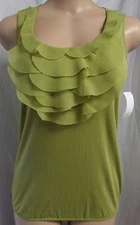 "LOFT" GREEN SCALLOPED RUFFLES BLOUSON SOFT KNIT SLEEVELESS BLOUSE TOP SZ: S NWT