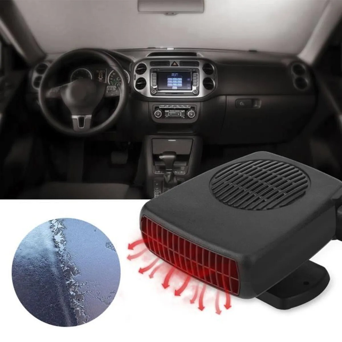 Chauffage ventilateur voiture 12V degivreur de pare-brise noir compact pour tableau de bord