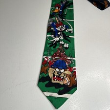 Vintage Looney Tunes Football Neck Tie Tasmanian Devil Bugs Bunny Daffy Duck